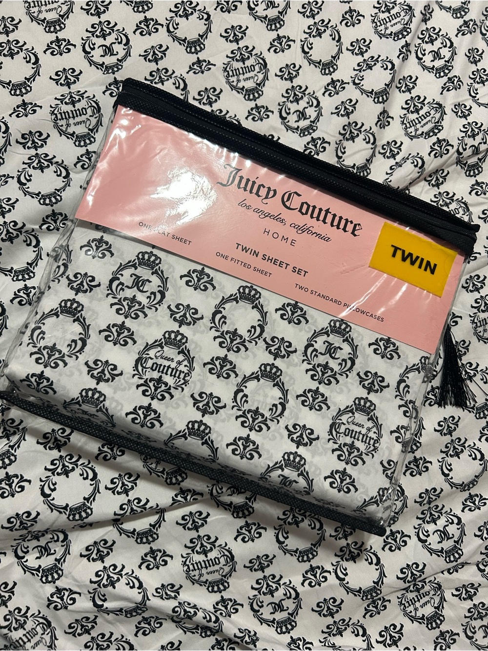 Juicy Couture Twin Flat Sheet in White & Black